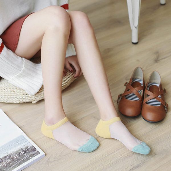 Damen Kristallglas Seidensocken Sommer Dünne Atmungsaktive Transparente Söckchen