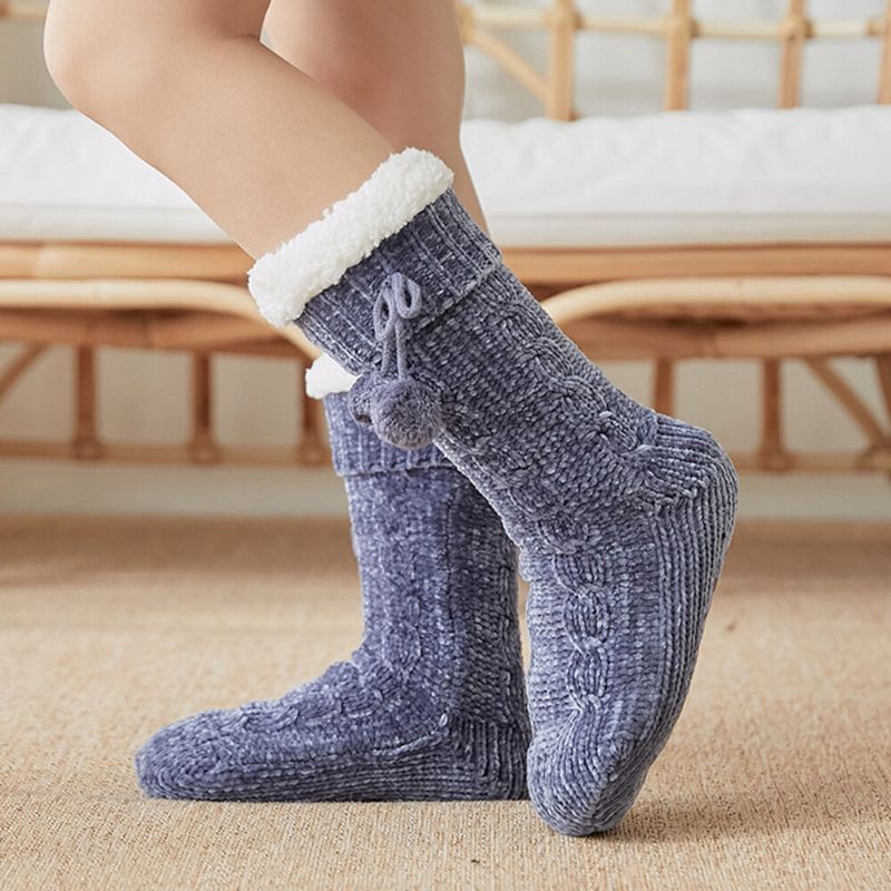 Damen Warme Winter Outdoor Einfarbig Plus Samt Verdicken Home Sleep Socken Schlauchsocken Mit Flusen