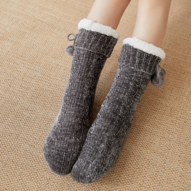 Damen Warme Winter Outdoor Einfarbig Plus Samt Verdicken Home Sleep Socken Schlauchsocken Mit Flusen