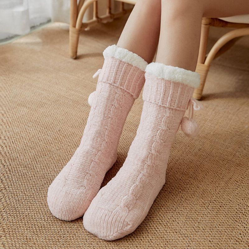 Damen Warme Winter Outdoor Einfarbig Plus Samt Verdicken Home Sleep Socken Schlauchsocken Mit Flusen