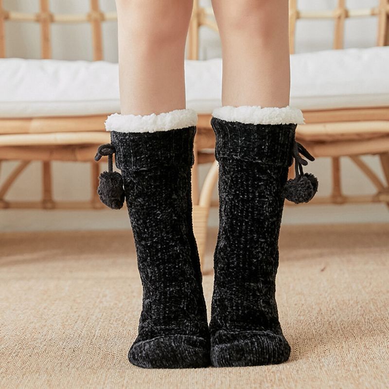 Damen Warme Winter Outdoor Einfarbig Plus Samt Verdicken Home Sleep Socken Schlauchsocken Mit Flusen