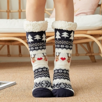 Frauen Baumwolle Warm Winter Outdoor Weihnachten Stil Muster Plus Samt Verdicken Hause Schlaf Socken Schlauchsocken