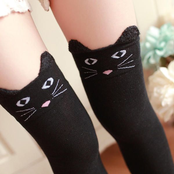 Frauen Mädchen Cartoon Tier Baumwollstrumpf Kawaii Katze Bär Overknee Hohe Enge Socken