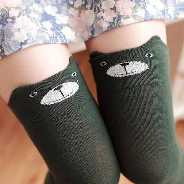 Frauen Mädchen Cartoon Tier Baumwollstrumpf Kawaii Katze Bär Overknee Hohe Enge Socken