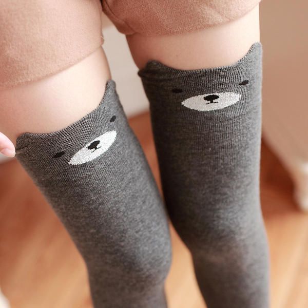 Frauen Mädchen Cartoon Tier Baumwollstrumpf Kawaii Katze Bär Overknee Hohe Enge Socken