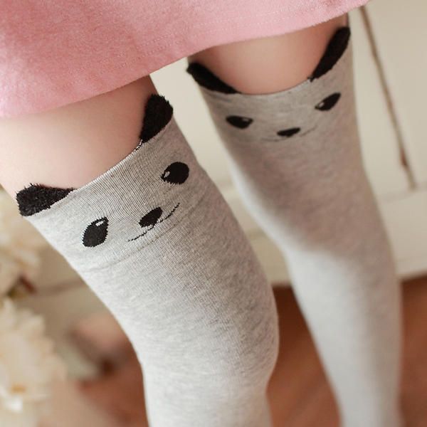 Frauen Mädchen Cartoon Tier Baumwollstrumpf Kawaii Katze Bär Overknee Hohe Enge Socken