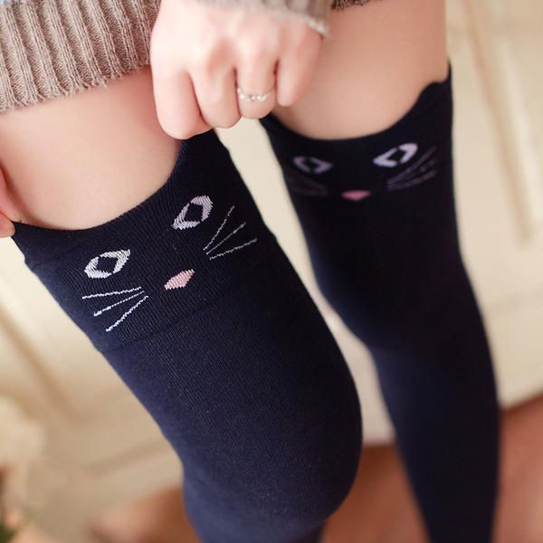 Frauen Mädchen Cartoon Tier Baumwollstrumpf Kawaii Katze Bär Overknee Hohe Enge Socken