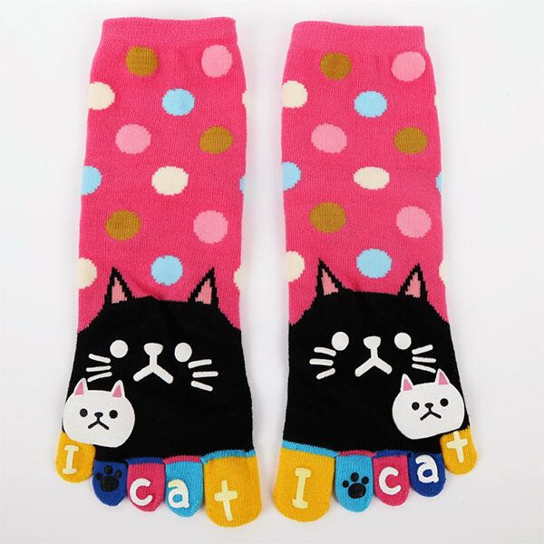 Frauen Süße Cartoon Katze Fünf Zehen Socken Dicke Warme Mittlere Schlauchsocke