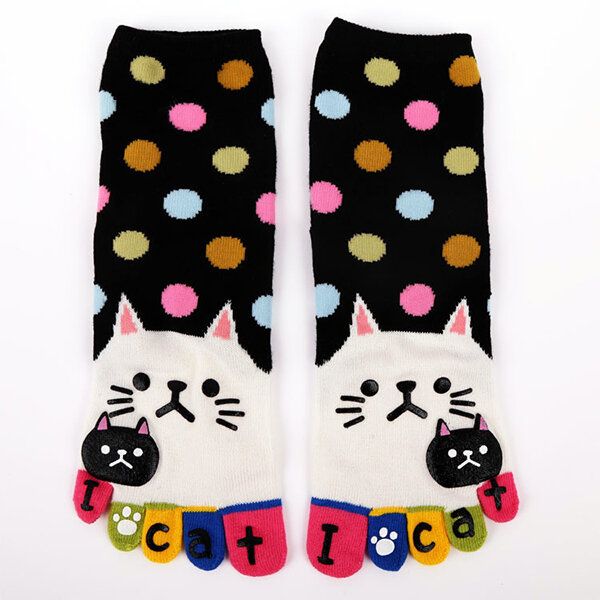 Frauen Süße Cartoon Katze Fünf Zehen Socken Dicke Warme Mittlere Schlauchsocke