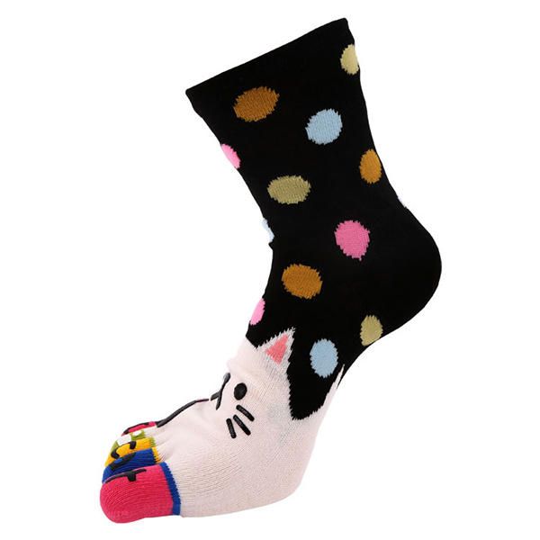 Frauen Süße Cartoon Katze Fünf Zehen Socken Dicke Warme Mittlere Schlauchsocke