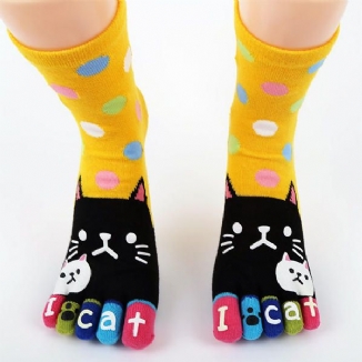 Frauen Süße Cartoon Katze Fünf Zehen Socken Dicke Warme Mittlere Schlauchsocke