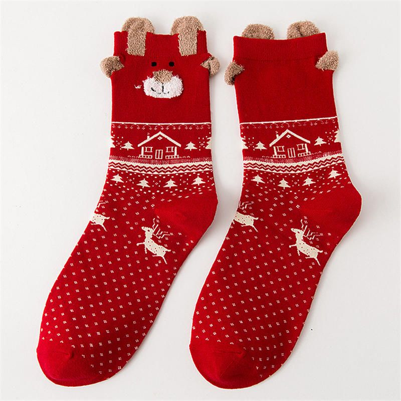 Frauen Süße Weihnachtselch-baumwollsocken Warme Weiche Mittelrohrsocken