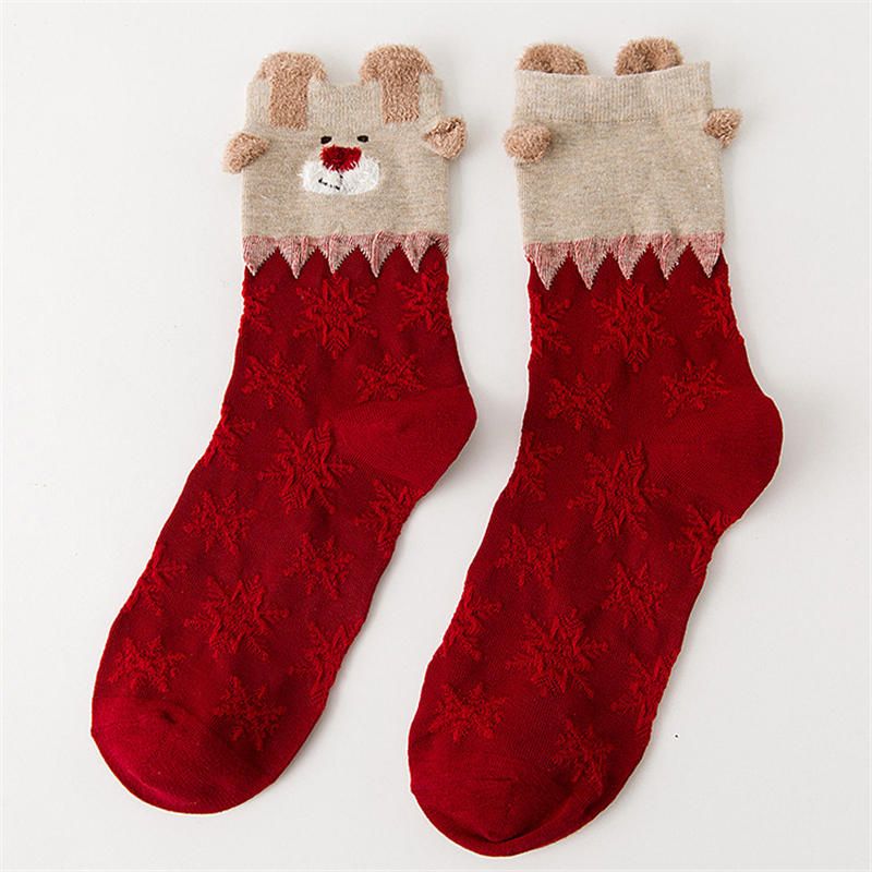 Frauen Süße Weihnachtselch-baumwollsocken Warme Weiche Mittelrohrsocken