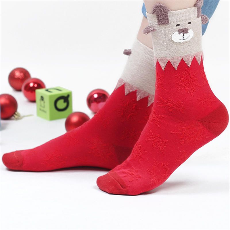 Frauen Süße Weihnachtselch-baumwollsocken Warme Weiche Mittelrohrsocken