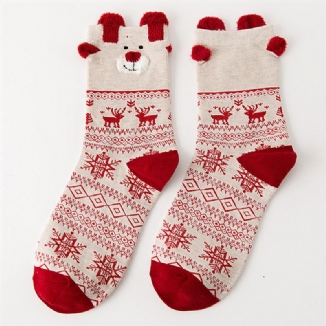 Frauen Süße Weihnachtselch-baumwollsocken Warme Weiche Mittelrohrsocken