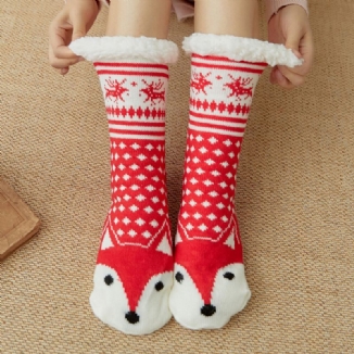 Frauen Warm Winter Outdoor Weihnachten Stil Cartoon Tiere Muster Plus Samt Verdicken Hause Schlaf Socken Schlauchsocken