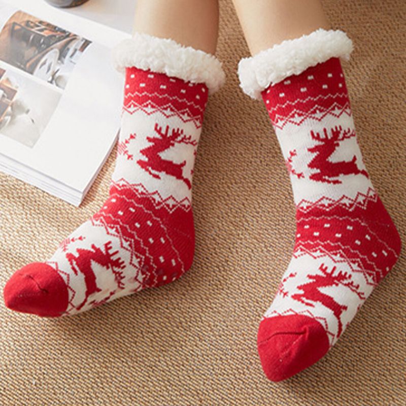 Frauen Warm Winter Outdoor Weihnachten Stil Elch Schneeflocke Muster Plus Samt Verdicken Hause Schlaf Socken Schlauchsocken