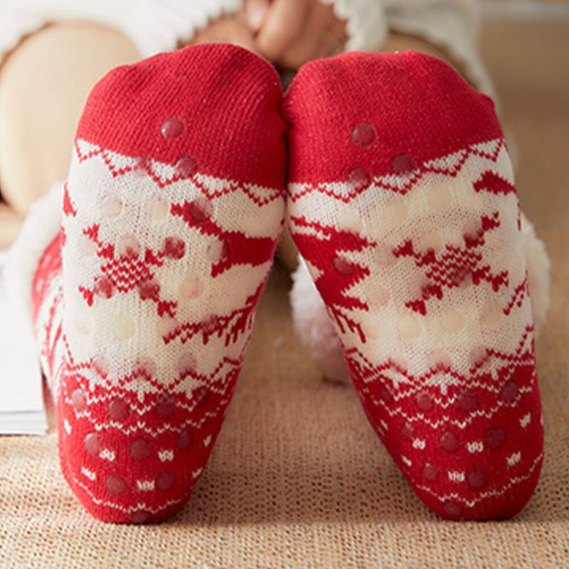 Frauen Warm Winter Outdoor Weihnachten Stil Elch Schneeflocke Muster Plus Samt Verdicken Hause Schlaf Socken Schlauchsocken