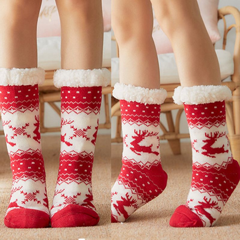 Frauen Warm Winter Outdoor Weihnachten Stil Elch Schneeflocke Muster Plus Samt Verdicken Hause Schlaf Socken Schlauchsocken