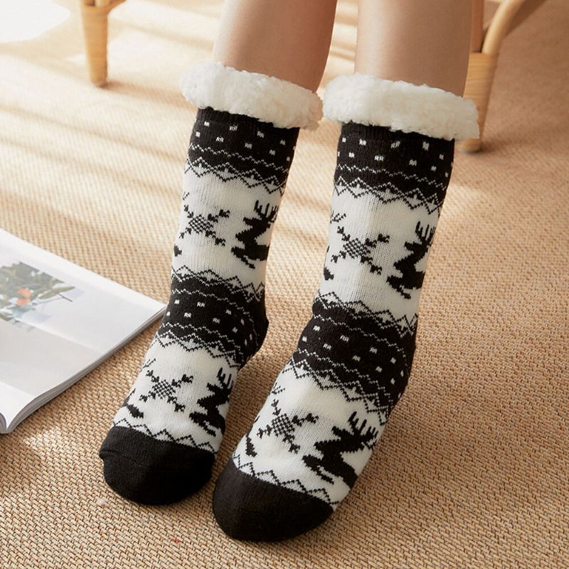 Frauen Warm Winter Outdoor Weihnachten Stil Elch Schneeflocke Muster Plus Samt Verdicken Hause Schlaf Socken Schlauchsocken