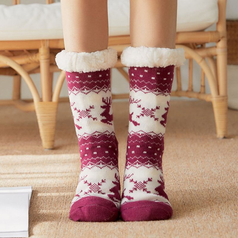 Frauen Warm Winter Outdoor Weihnachten Stil Elch Schneeflocke Muster Plus Samt Verdicken Hause Schlaf Socken Schlauchsocken