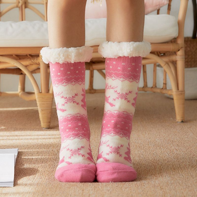 Frauen Warm Winter Outdoor Weihnachten Stil Elch Schneeflocke Muster Plus Samt Verdicken Hause Schlaf Socken Schlauchsocken