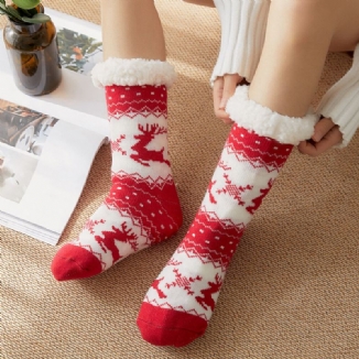 Frauen Warm Winter Outdoor Weihnachten Stil Elch Schneeflocke Muster Plus Samt Verdicken Hause Schlaf Socken Schlauchsocken