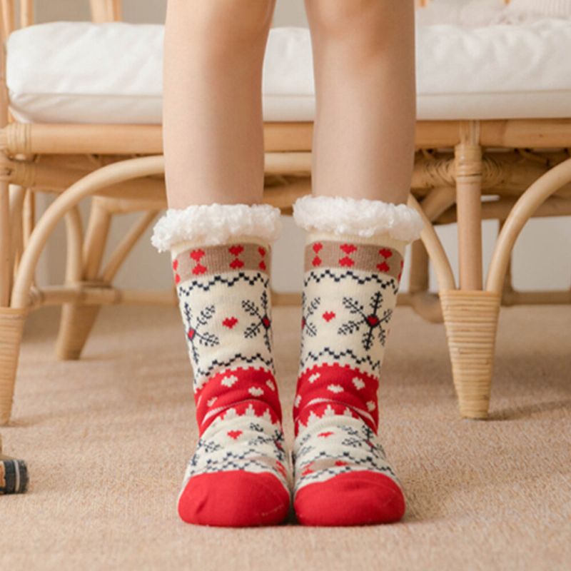 Frauen Warm Winter Outdoor Weihnachten Stil Schneeflockenmuster Plus Samt Verdicken Home Sleep Socken Schlauchsocken