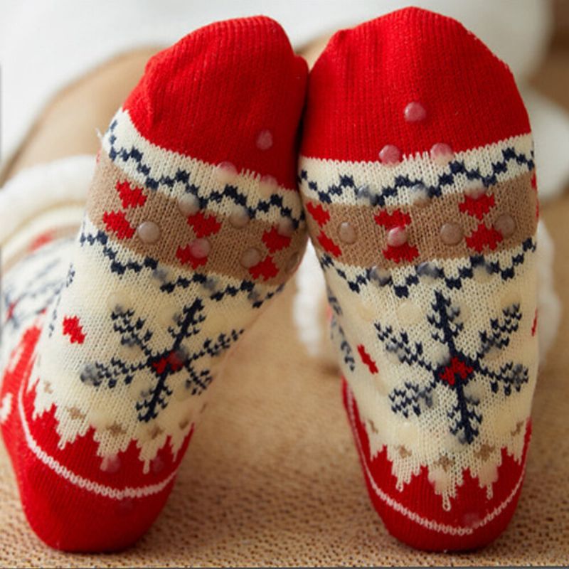 Frauen Warm Winter Outdoor Weihnachten Stil Schneeflockenmuster Plus Samt Verdicken Home Sleep Socken Schlauchsocken