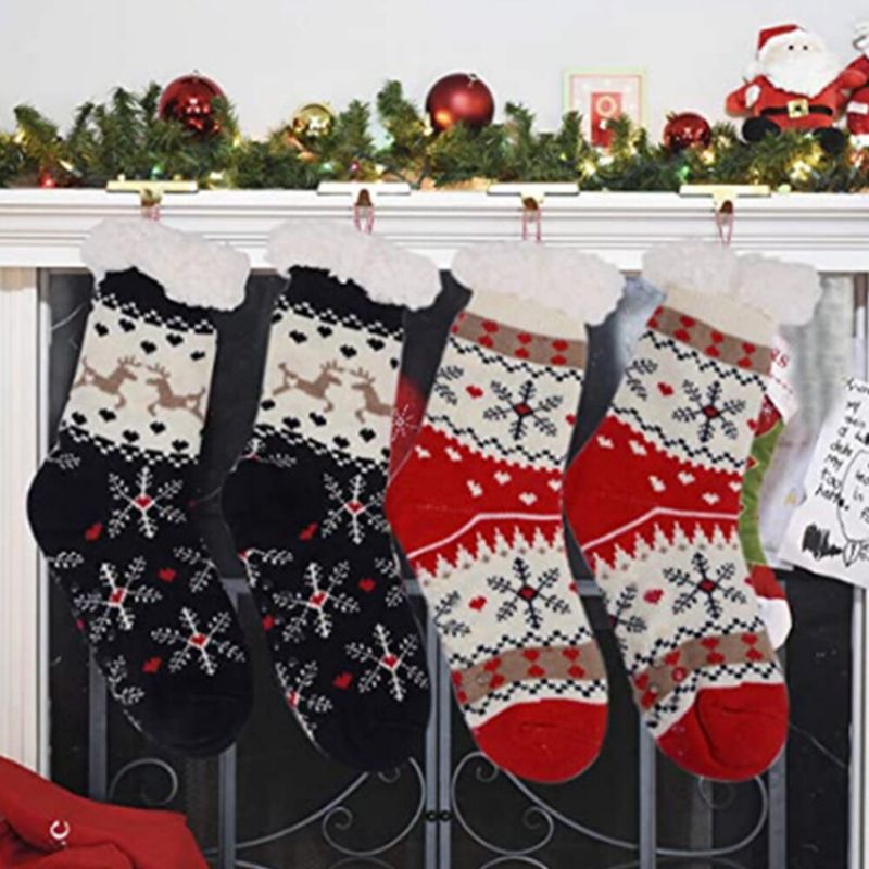 Frauen Warm Winter Outdoor Weihnachten Stil Schneeflockenmuster Plus Samt Verdicken Home Sleep Socken Schlauchsocken