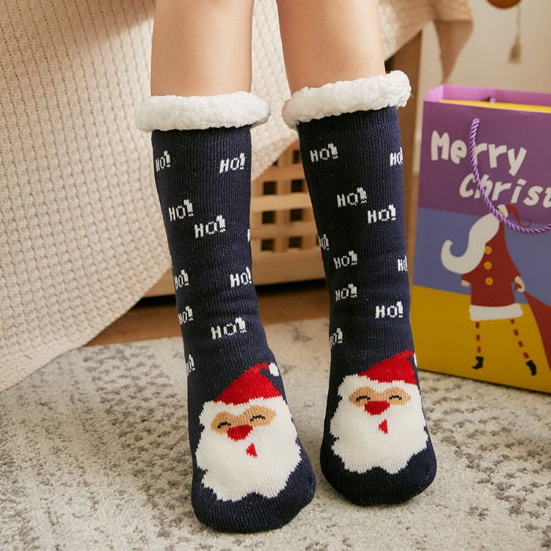 Frauen Warm Winter Outdoor Weihnachten Stil Weihnachtsmann Elch Muster Plus Samt Verdicken Hause Schlaf Socken Schlauchsocken