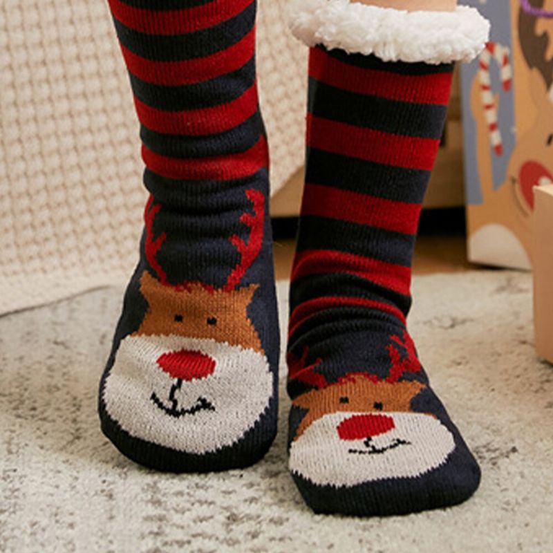 Frauen Warm Winter Outdoor Weihnachten Stil Weihnachtsmann Elch Muster Plus Samt Verdicken Hause Schlaf Socken Schlauchsocken