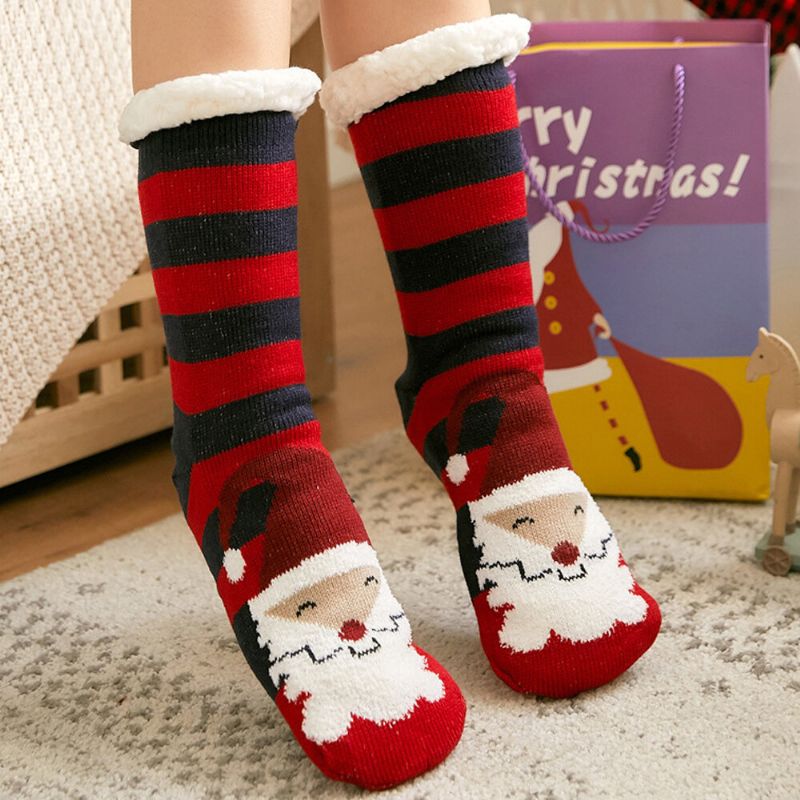 Frauen Warm Winter Outdoor Weihnachten Stil Weihnachtsmann Elch Muster Plus Samt Verdicken Hause Schlaf Socken Schlauchsocken