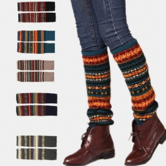 Frauen Wolle Plus Verdicken Warm Halten Streifenmuster Winterstiefel Abdeckung Leggings Socken Strümpfe