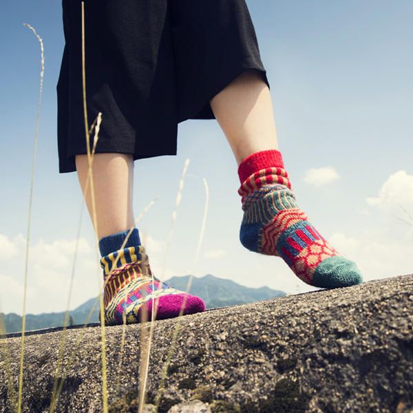 Gestreifte Damensocken Aus Wollmischung Mehrfarbiges Design Warme Lässige Schlauchverdickungssocke