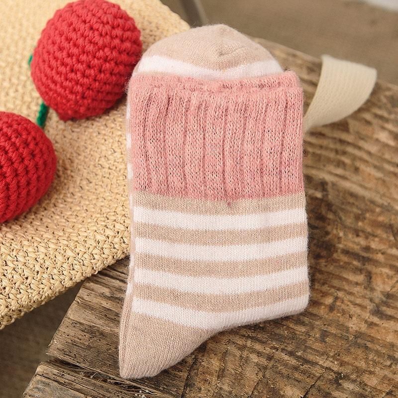 Gestreifte Wollsocken Mit Hohem Bündchen Für Damen