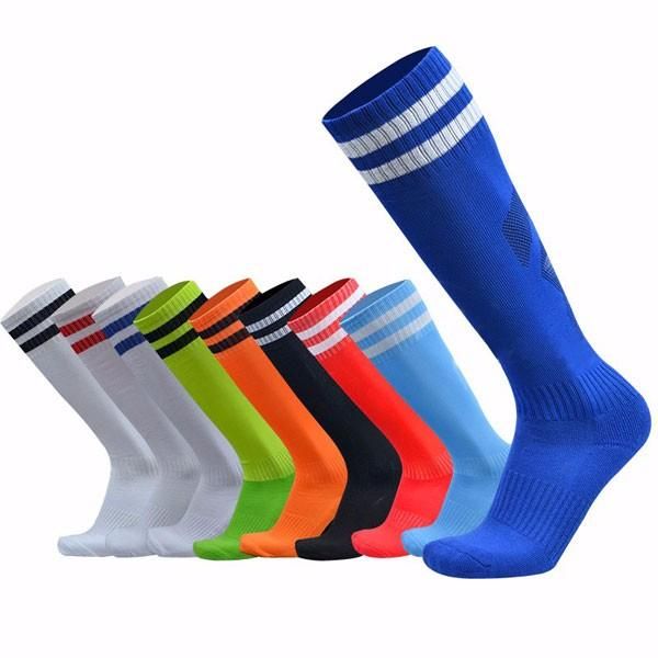 Männer Erwachsene Fußballstreifen Socken Mit Dicker Unterseite Langer Schlauch Hygroskopische Anti-rutsch-sportsocken