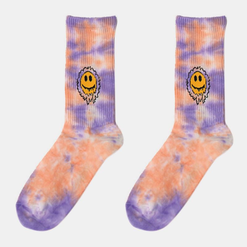 Männer Frauen Baumwolle Farbverlauf Lächeln Gesicht Gänseblümchen Sonnenblumenmuster Tie-dye Fashion Anti-rutsch-röhrensocken