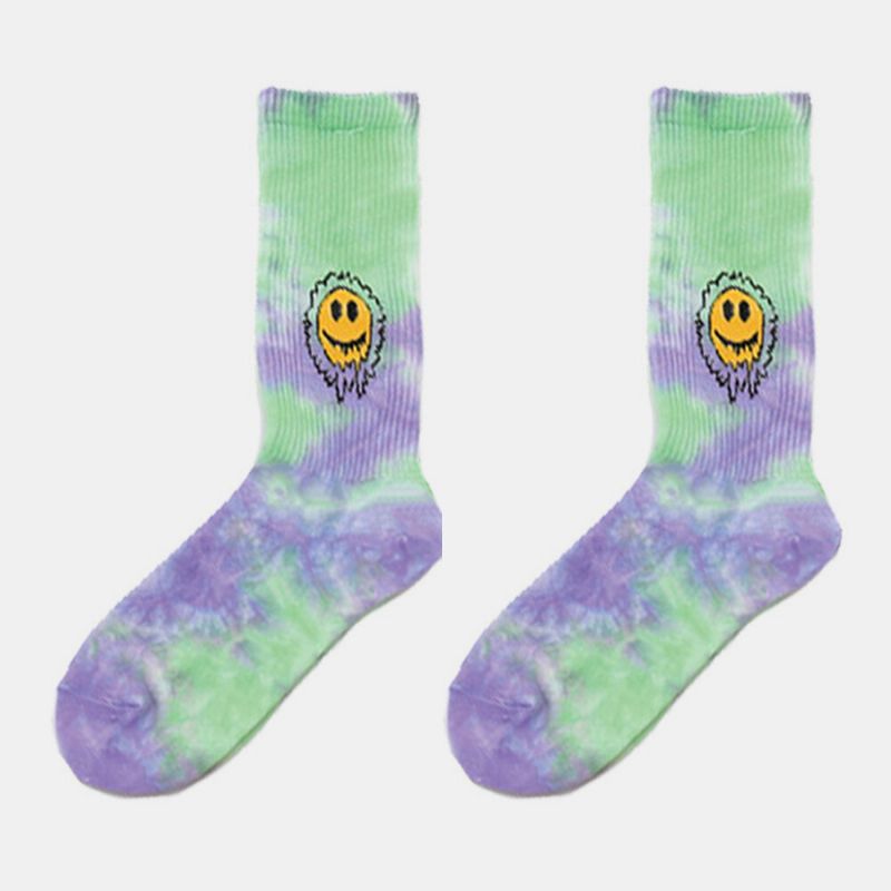 Männer Frauen Baumwolle Farbverlauf Lächeln Gesicht Gänseblümchen Sonnenblumenmuster Tie-dye Fashion Anti-rutsch-röhrensocken