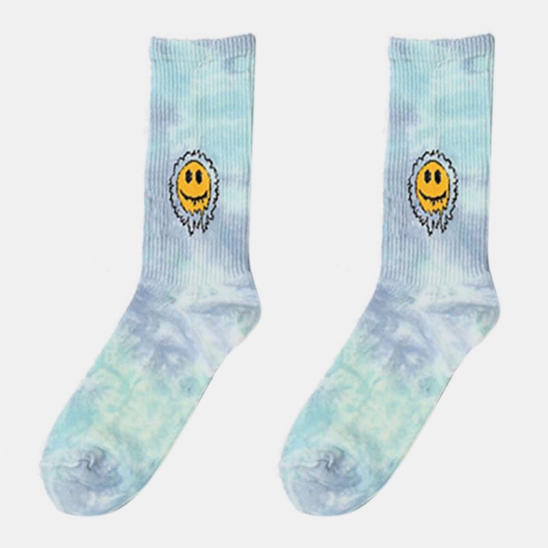 Männer Frauen Baumwolle Farbverlauf Lächeln Gesicht Gänseblümchen Sonnenblumenmuster Tie-dye Fashion Anti-rutsch-röhrensocken