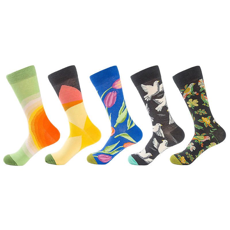 Männer Taube Tulpen Vögel Und Blumen Illustration Modesocken