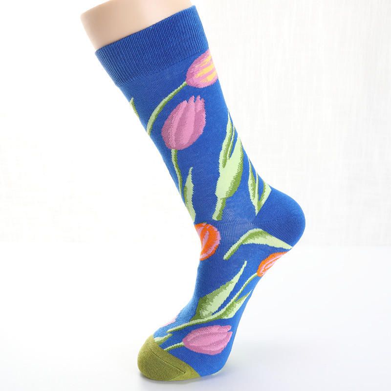 Männer Taube Tulpen Vögel Und Blumen Illustration Modesocken