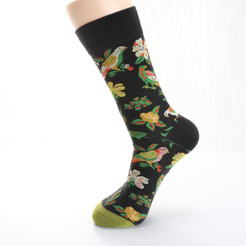 Männer Taube Tulpen Vögel Und Blumen Illustration Modesocken