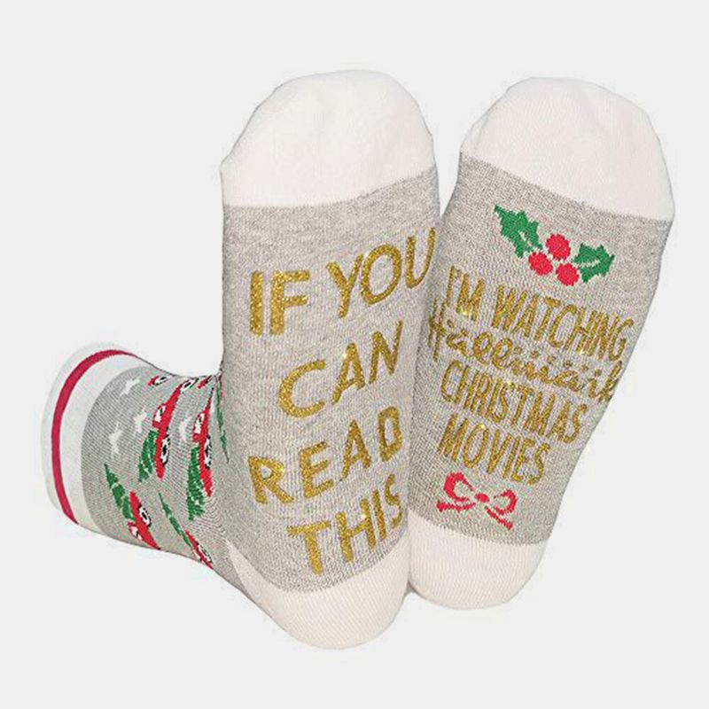 Unisex-baumwolle Gold Puder Buchstabe Streifenmuster Lässige Festliche Weihnachtliche Schlauchsocken