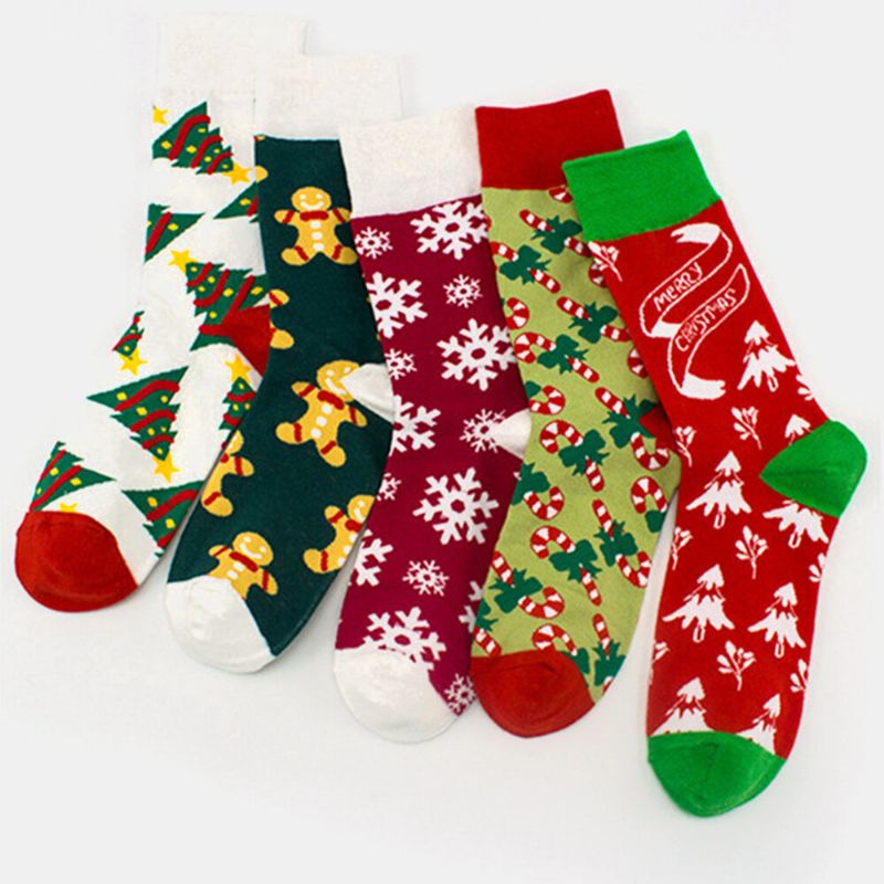 Unisex-baumwollpersönlichkeit Festlicher Weihnachtsbaum Schneeflockenmuster Paarsocken Schlauchsocken