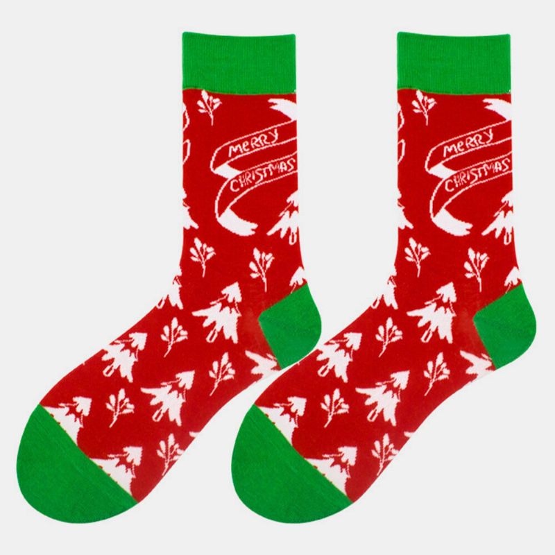 Unisex-baumwollpersönlichkeit Festlicher Weihnachtsbaum Schneeflockenmuster Paarsocken Schlauchsocken