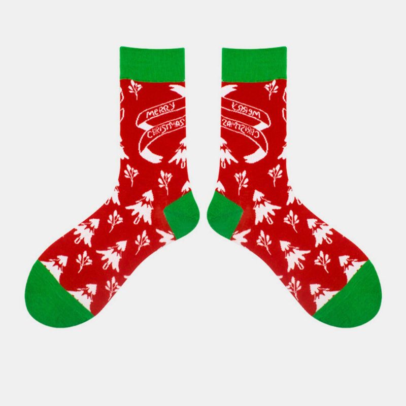 Unisex-baumwollpersönlichkeit Festlicher Weihnachtsbaum Schneeflockenmuster Paarsocken Schlauchsocken