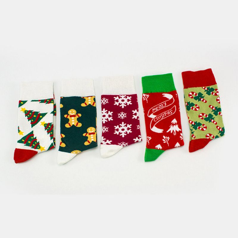 Unisex-baumwollpersönlichkeit Festlicher Weihnachtsbaum Schneeflockenmuster Paarsocken Schlauchsocken