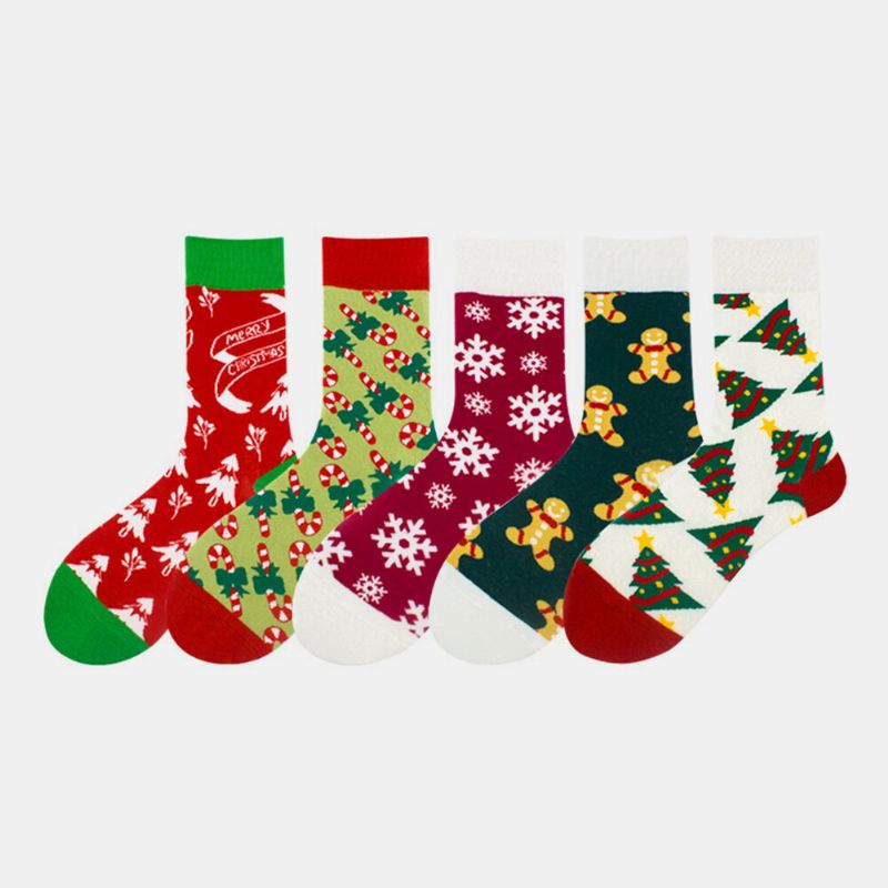 Unisex-baumwollpersönlichkeit Festlicher Weihnachtsbaum Schneeflockenmuster Paarsocken Schlauchsocken