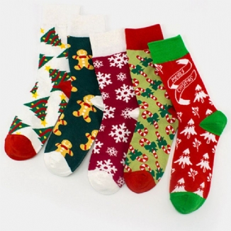 Unisex-baumwollpersönlichkeit Festlicher Weihnachtsbaum Schneeflockenmuster Paarsocken Schlauchsocken